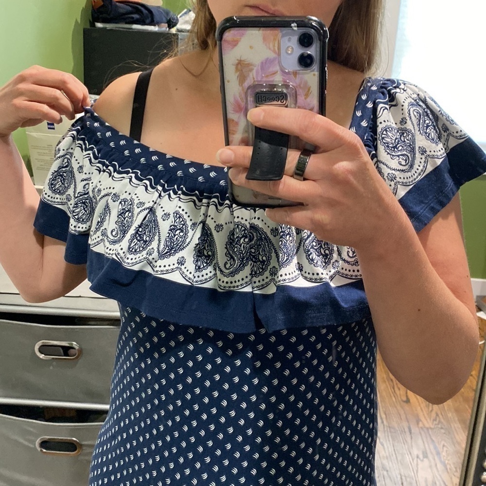 Lands End Ruffled Off Shoulder Maxi Dress EUC - Picture 10 of 11